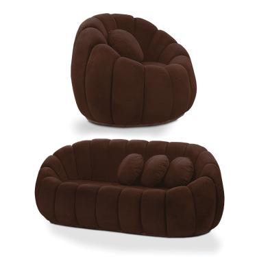 Imagem de Sofá 2 Lugares com Poltrona Giratória Orgânica Cloud Bouclê Marrom E03 - D'Rossi