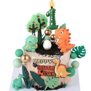 Imagem de Conjunto de decoração de bolo de primeiro aniversário de dinossauro co
