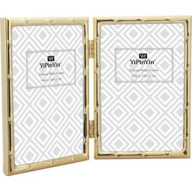 Imagem de Molduras para fotos YiPinYin Bamboo Gold Metal 10x15cm Double