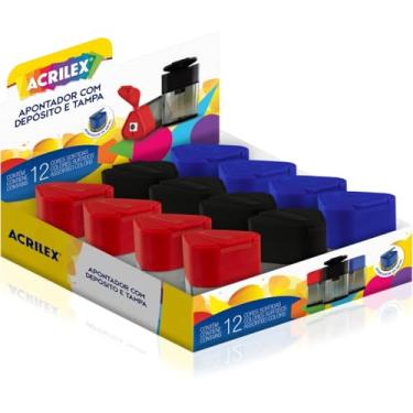 Imagem de Apontador com Depósito, Acrilex, Fumê, Tampa Retangular, Display com 12