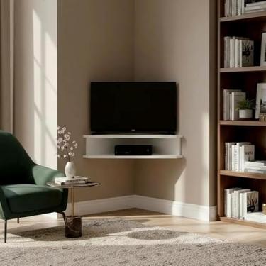 Imagem de Rack Suspenso para TV de até 39” Aparador Bancada Estante de Canto Branco