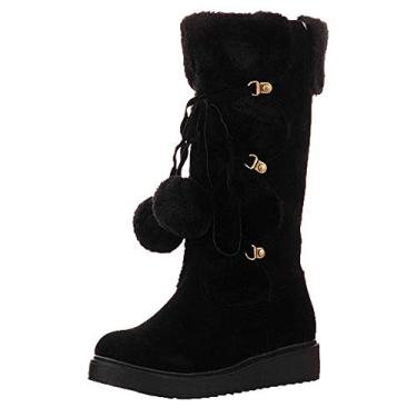 Imagem de Bigfanshu Bota de neve feminina para meninos e meninas, sapatos rasos quentes de inverno, Preto, 42 M EU