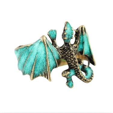 Imagem de ellifam Anel de dragão que brilha no escuro | Joias de fantasia gótica ajustável | Design medieval, mítico, punk, criatura luminosa | Vintage, Boho, presente cosplay, mal, demônio, diabo, Metal, Sem