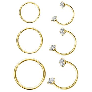Imagem de Hoeudjo Anel de nariz em ferradura 18 g de aço cirúrgico com dobradiças para mulheres brinco de meia argola sapato de cavalo Daith Clicker Tragus brinco argola hélice piercing joia diâmetro interno 8