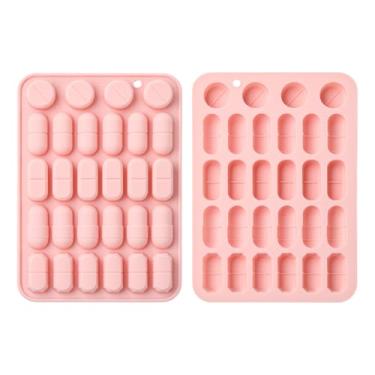 Imagem de UR URLIFEHALL 2 peças de moldes de silicone com 28 cavidades em forma de pílula para decorações de bolos, doces, biscoitos, artesanato faça você mesmo, petiscos para animais de estimação