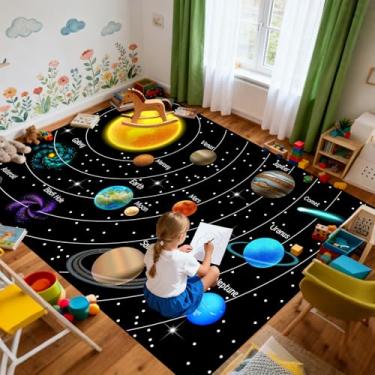 Imagem de Tapete para sistema solar de 1,8 x 2,5 m – Tapete espacial para quarto de crianças, decoração de espaço sideral, sala de jogos, sala de jogos, decoração de sala de estar