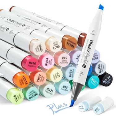 Imagem de Ohuhu Marcadores de álcool Supreme Brush Tip: Conjunto de marcadores de arte de ponta dupla de 24 cores para artistas adultos ilustrações para colorir - Honolulu Plus - Pincel e cinzel - Recarregável