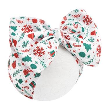 Imagem de YanJie Faixa de cabelo infantil de 17,8 cm com floco de neve, laço de bengala doce, faixa verde para bebês de Natal