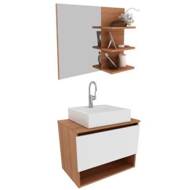 Imagem de Conjunto Para Banheiro Com Cuba E Espelho Bn5 Amendoa Branco - TECNO M