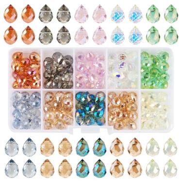 Imagem de 130 peças de contas de vidro galvanizadas em forma de gota para fabricação de joias, contas espaçadoras de gota facetadas, contas de candelabro perfuradas para brincos, colares, pulseiras, 9,5 ~ 10,5