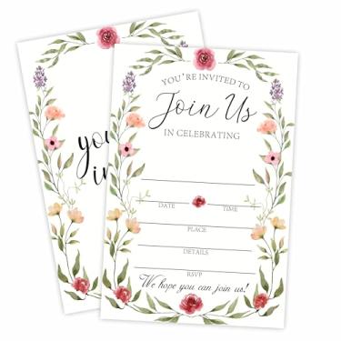 Imagem de 15 cartões de convite de dia de casamento de grinalda rústica com envelopes, floral e vegetação dupla face preencher estilo cartões de recepção de casamento para novo casal, noivado, noiva e noivo