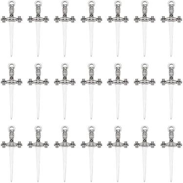 Imagem de Cerca de 60 peças pingentes de liga de liga de prata antiga espada pingentes marcadores de livro pingentes de adaga de metal pingentes de anime figuras decoração charme para colar faça você mesmo