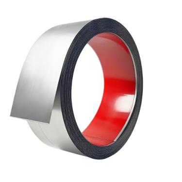 Imagem de Acabamento de parede de metal de 6 m, moldura de acabamento de moldagem de descascar e colar, acabamento de aço inoxidável escovado brilhante, acabamento autoadesivo para lareira de parede e