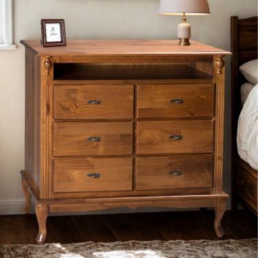 Imagem de Cômoda De Madeira Com 6 Gavetas E Nicho Pés Luiz Xv - Imbuia Glazer