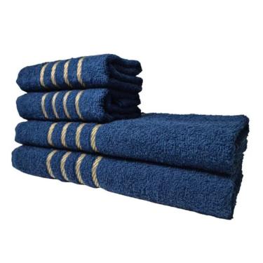 Imagem de Kit 4 Toalhas 2 Banho 2 Rosto Montreal 100% Algodão Azul