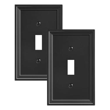 Imagem de TREEWELL Pacote com 2 capas de interruptor de luz única, placa de parede decorativa preta, placa de parede de fibra de bambu natural, resistente à corrosão