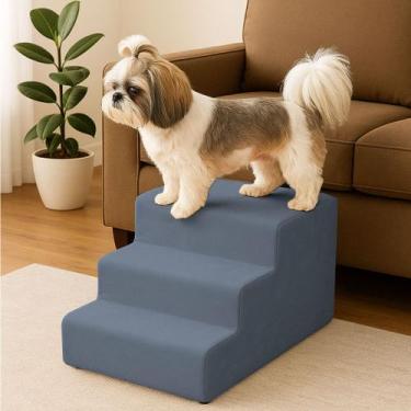 Imagem de Escada Pet Para Sofá MDF Suede 3 Degraus Confortáveis - Moveis Aguias,