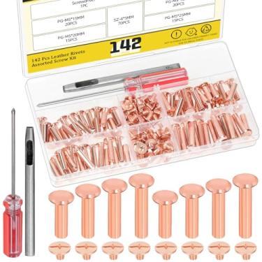 Imagem de Mardatt 70 conjuntos de ouro rosa M5 x 15/18/20/25 mm kit de parafusos Chicago, rebites de couro, rebites, parafusos de encadernação Chicago com ferramentas de configuração para cinto de artesanato de