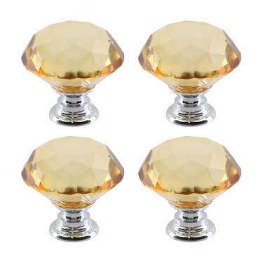 Imagem de Dahszhi 4 peças de diamante de topo plano 30 mm puxador de vidro de cristal puxadores de armário gavetas armário cômoda estante guarda-roupa, prata-âmbar