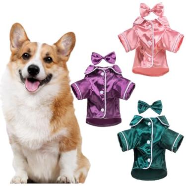 Imagem de apott Pijama de filhote com acessório para a cabeça, 4 peças, camisetas macias para gatos, roupa de dormir, roupas elásticas para animais de estimação para festa de Natal (conjunto 4, G)