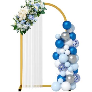 Imagem de Suporte de arco de balão de metal dourado de 1,8 m, suporte de fundo de arco com base estável, decoração de casamento, aniversário, chá de bebê e festa de jardim fácil de instalar