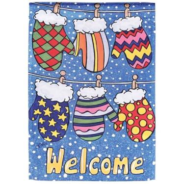 Imagem de Dicksons Bandeira de jardim de Natal, decoração de férias ao ar livre, faixa de quintal sazonal dupla face, luvas de boas-vindas de poliéster padrão 33 x 45 cm