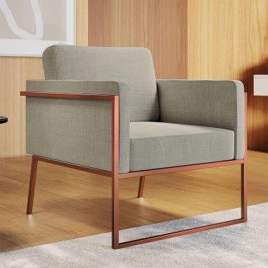 Imagem de Poltrona Em Linho M04 Estrutura Em Ferro Mais Decor Cobre/areia