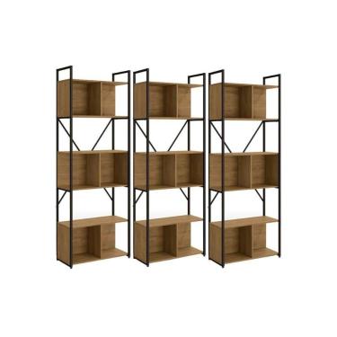 Imagem de Estante para Sala Industrial LI014 Kit 3 Un Freijo/Preto - Kappesberg