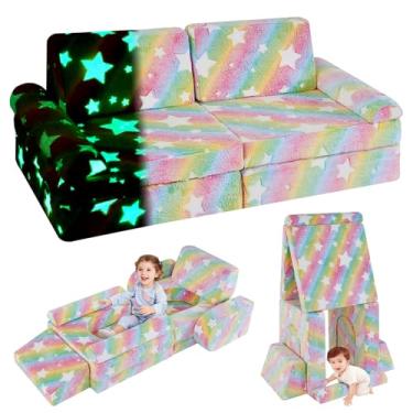 Imagem de IFNOW Sofá modular infantil, sofá infantil, sofá infantil, sofá secional infantil, móveis de quarto e sala de jogos para crianças, espuma conversível e almofada de chão para meninos e meninas, brilha