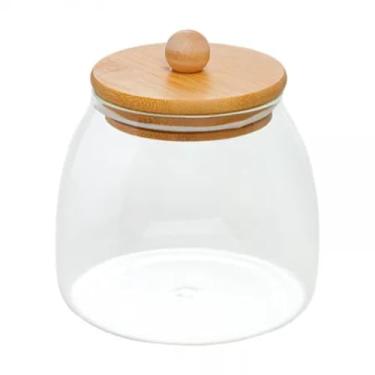 Imagem de Pote de Vidro Hermético bolinha com Tampa de Bambu porta mantimentos 750ml