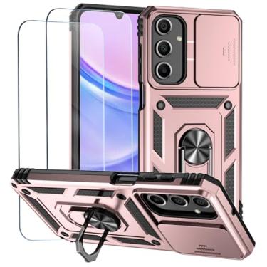 Imagem de Capa para Samsung Galaxy A16 Capinha | com 2 peças de protetor de tela temperado com janela deslizante da câmera e suporte para telefone incluídos - Rosa