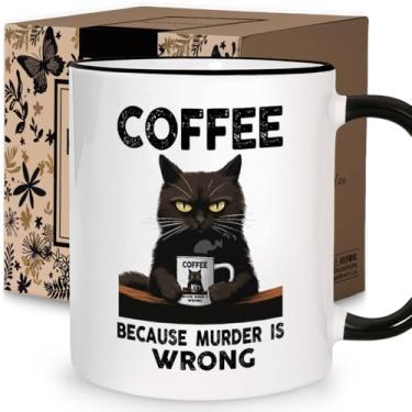 Imagem de Kinkiii Caneca de café engraçada presentes de humor adulto para mulheres e homens, Coffee Because Murder is Wrong, presente de aniversário Natal elefante branco dia das mães para amigos de trabalho