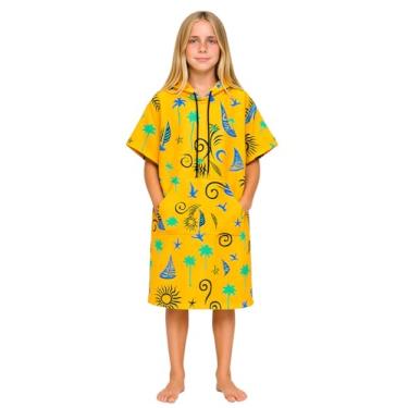 Imagem de adade Poncho de surf infantil – Toalha com capuz 100% algodão turco orgânico – Poncho de secagem rápida unissex mar e piscina – Bolsado, adequado para mudança de roupa de banho – Idades 6-12 | Amarelo