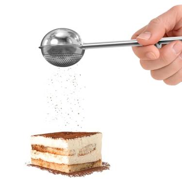 Imagem de Espanador de farinha para assar pão – espanador de farinha de aço inoxidável 18/8 com operação com uma mão – espanador de cacau, canela, especiarias e açúcar em pó com alça de mola | Preparação de chá