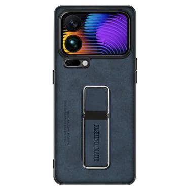 Imagem de FWYANZH Capa de couro para Xiaomi 17 Pro Max/17 Pro/17, suporte oculto ajustável, proteção fosca, lente de câmera à prova de choque, azul, 17 Pro Max