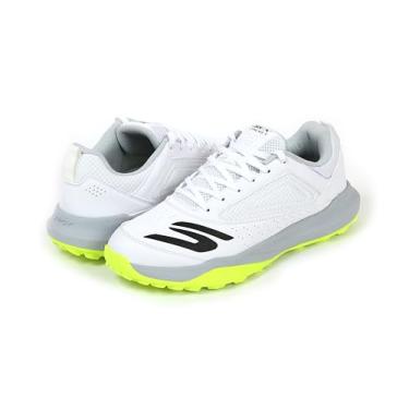 Imagem de Skechers Tênis masculino de críquete | Cabedal sintético e de malha | Amortecimento de EVA | Sola de grama de borracha, Branco/Limão, 40