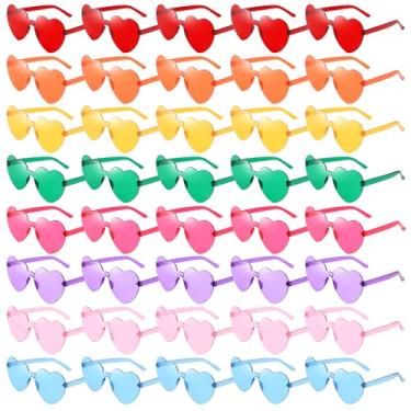 Imagem de 40 peças de óculos de sol em forma de coração sem aro a granel transparente, cores mistas, sem moldura, óculos de festa coloridos para mulheres