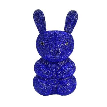 Imagem de DKQXEIM Bolsa feminina fofa em forma de coelho com strass chique animal cristal clutch glitter bolsa completa diamante para festa de formatura, Azul royal, 4.0 x 8.4 x 3.2 inches