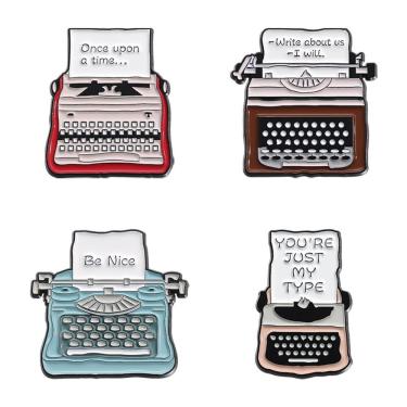 Imagem de Conjunto de broches, máquina de escrever vintage, esmalte retrô, lapela P