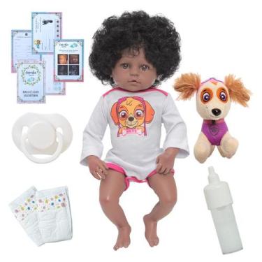 Imagem de Bebe Reborn Menina Princesa Negra Patrulha Canina Pelúcia - Cegonha Re