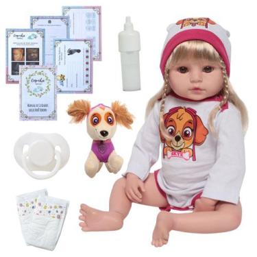 Imagem de Bebê Reborn Boneca Menina Loira Pode Molhar + Acessórios - Cegonha Reb