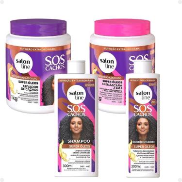 Imagem de Kit Salon Line SOS Cachos Super Óleos: Shampoo 300ml e Condicionador 200ml + Cremáscara 2 em 1 1kg e Ativador de Cachos 1kg