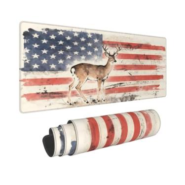 Imagem de CANFLASHION Tapete de mouse com bandeira americana, tapete de mesa de escritório 80 x 28 cm, mouse pad grande para jogos com design de veado de cauda branca, XL estendido à prova d'água para