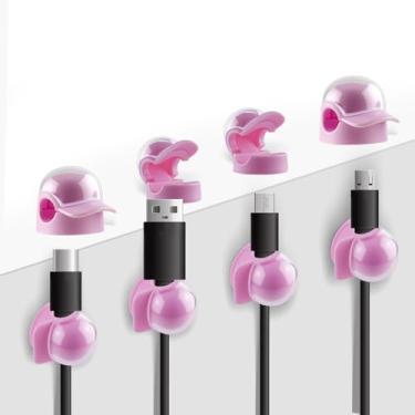 Imagem de Pacote com 8 organizadores de cabos, clipes de gerenciamento de cabos para mesa, suporte de fio adesivo para cabos de carregamento, clipes de cabo com mola para carregador de telefone, computador