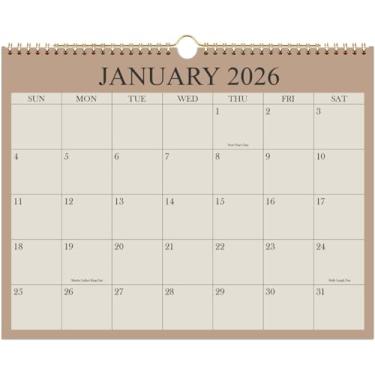 Imagem de Calendário 2025-2026 - Calendário de parede de janeiro de 2026 a junho de 2027, calendário de 18 meses com papel premium, encadernação de fio duplo e gancho para pendurar, 21,6 cm x 28 cm, bege