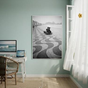 Imagem de Quadro Decorativo Copacabana Em PretoEBranco-70x50cm Cor:Moldura Branc