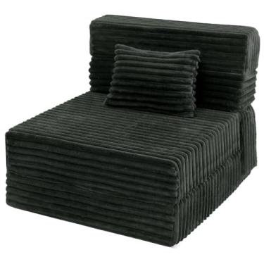 Imagem de Fvkind Sofá-cama dobrável individual, cama conversível futon com travesseiro, sofá-cama dobrável, sofá de espuma confortável para sala de estar, quarto, dormitório, quarto de hóspedes, cinza musgo