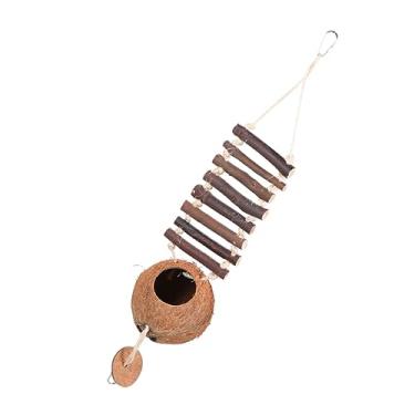 Imagem de 1pc Coconut Shell Bird Nest with Rope Ladder Natural Breeding Hideaway House for Small Pets for Parrots and Hamsters Encourages Active Play and