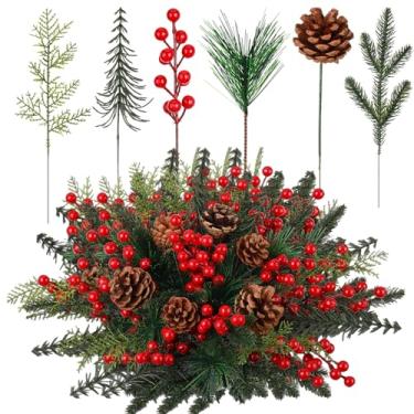 Imagem de Norme Pacote com 60 spray artificial para palheta de pinheiro, flor de Natal e vegetação, caule de baga vermelha, cedro, cereja, pinheiro, é aplicável à guirlanda de árvore de Natal para casamentos de