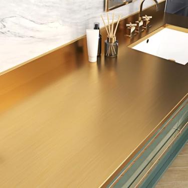 Imagem de EPPKILY Papel de contato dourado de aço inoxidável escovado, papel de parede de metal à prova d'água, vinil de metal, papel de contato para secadora de armário, papel de contato decorativo